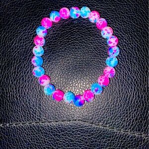 TIE DYE SPLASH PURPLE AND BLUE BEADED BRACELET